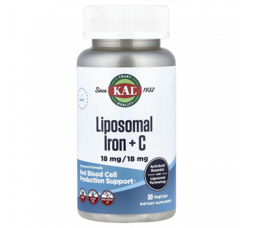 Липосомальное железо + С, Liposomal Iron + C, KAL, 30 вегетарианских капсул