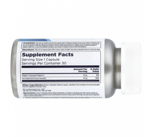 Липосомальное железо + С, Liposomal Iron + C, KAL, 30 вегетарианских капсул