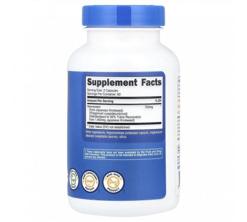 Ресвератрол, Resveratrol, Nutricost, 120 капсул