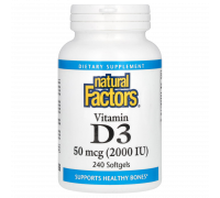 Витамин D3 50 мкг (2000 МЕ), Vitamin D3, Natural Factors, 240 мягких капсул
