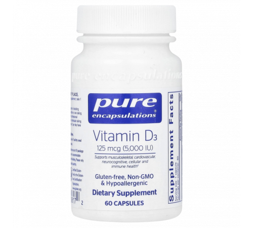 Витамин D3 5000 МЕ, Vitamin D3 5000, Pure Encapsulations, 60 капсул