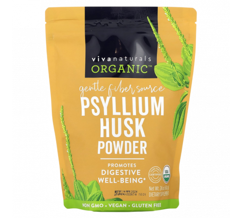 Органический порошок шелухи подорожника, Organic Psyllium Husk Powder, Viva Naturals, 680 г