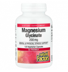 Магний глицинат, Magnesium Glycinate 200 мг, Natural Factors, 120 вегетарианских капсул