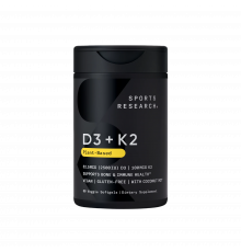 Растительный витамин D3 + K2, Vegan Vitamin D3 + K2, Sports Research, 60 растительных капсул