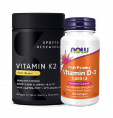 Комплект Витамин D + K2: Витамин Д-3 1000 МЕ + Витамин К2 100 мкг, Now Foods + Sports Research