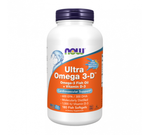 Ультра Омега 3 + Витамин Д3, Ultra Omega 3-D, Now Foods, 180 капсул