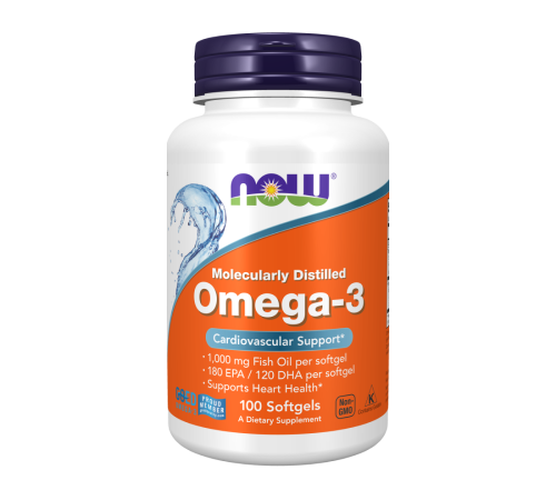 Омега-3, Omega-3, Now Foods, 100 капсул