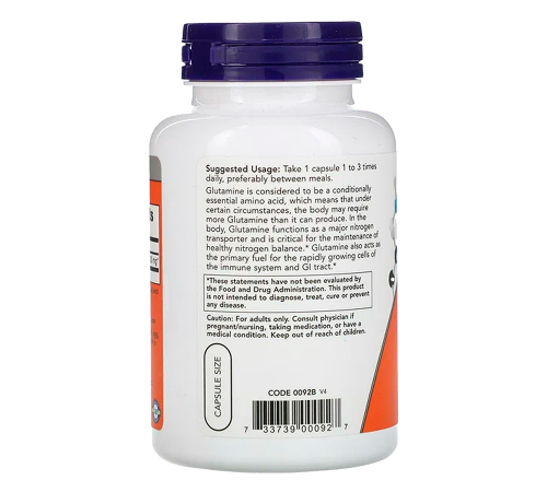 L-Глютамин 500 мг, L-Glutamine 500 mg, Now Foods, 120 капсул