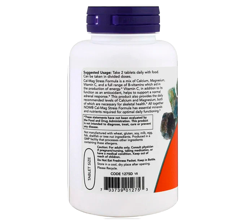 Комплекс с кальцием и магнием для снятия стресса, Cal-Mag Stress Formula, Now Foods, 100 таблеток