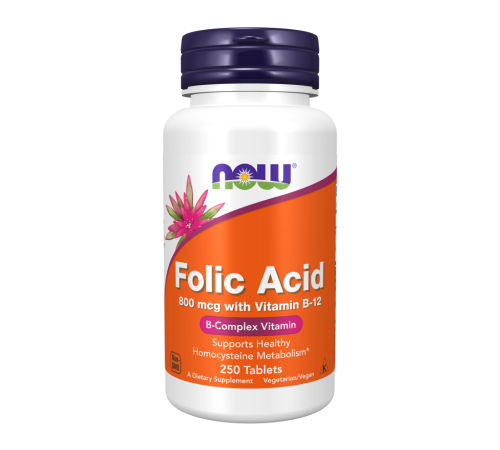 Фолиевая Кислота и Витамин B12, Folic Acid with B12, Now Foods, 250 таблеток