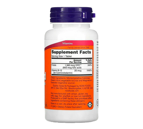 Фолиевая Кислота и Витамин B12, Folic Acid with B12, Now Foods, 250 таблеток