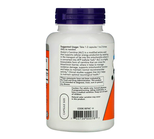 Ацетил-L-карнитин, Acetyl-L-Carnitine 500 mg, Now Foods, 50 капсул