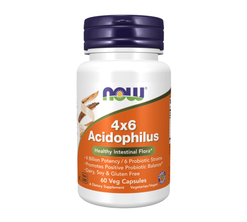 Ацидофильные лактобактерии, 4x6 Acidophilus, Now Foods, 60 вегетарианских капсул