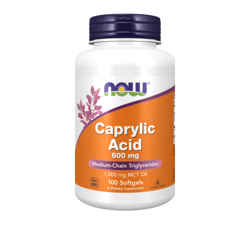 Каприловая кислота 600 мг, Caprylic Acid 600 mg, Now Foods, 100 капсул