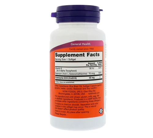 Коэнзим Q10 с селеном и витамином E 50 мг, CoQ10 50 mg, Now Foods, 100 капсул