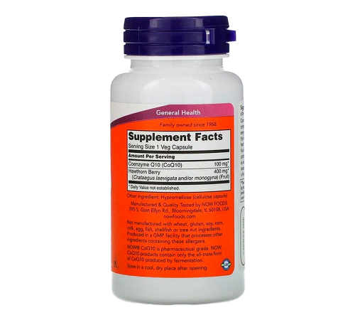 Коэнзим Q10 с ягодами боярышника 100 мг, CoQ10 100 mg, Now Foods, 90 капсул