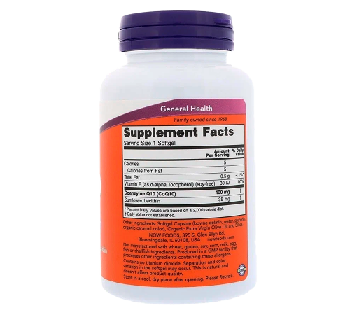 Коэнзим Q10 400 мг, CoQ10 400 mg, Now Foods, 60 капсул