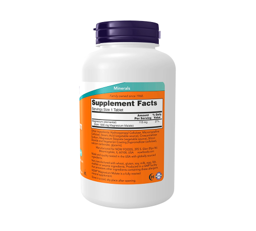 Малат магния 1000 мг, Magnesium Malate 1000 mg, Now Foods, 180 таблеток