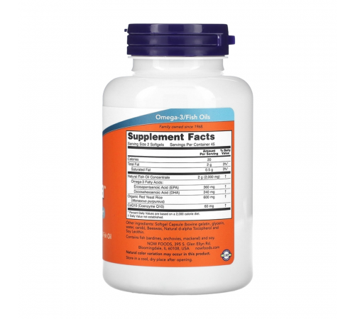 Красный ферментированный рис и Омега-3, Red Omega, Now Foods, 90 капсул