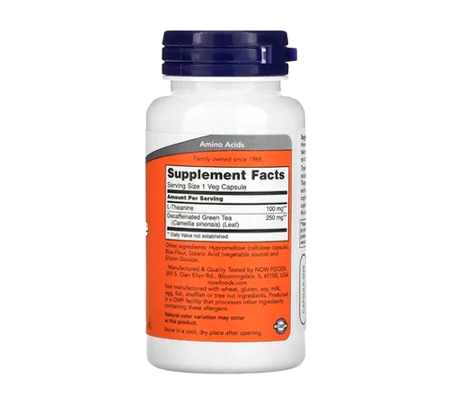 L-теанин 100 мг, L-Theanine 100 mg, Now Foods, 90 капсул