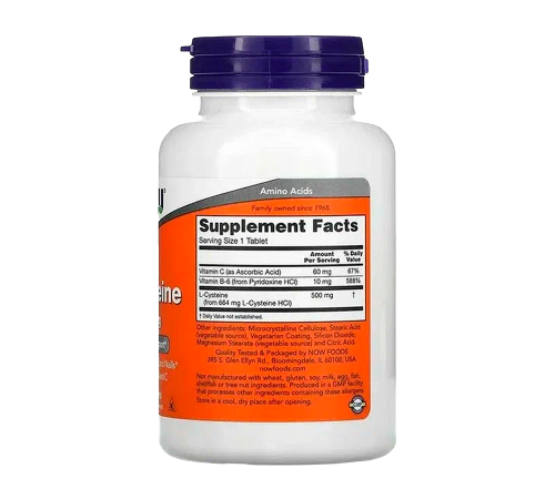 L-цистеин 500 мг, L-Cysteine 500 mg, Now Foods, 100 таблеток