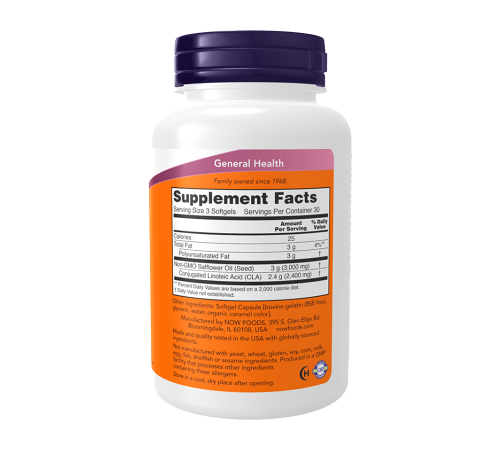 Конъюгированная линолевая кислота (КЛК) 800 мг, CLA 800 mg, Now Foods, 90 капсул