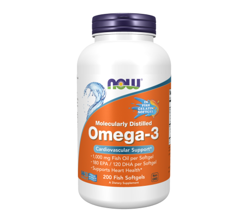 Омега-3, Omega-3, Now Foods, 200 капсул