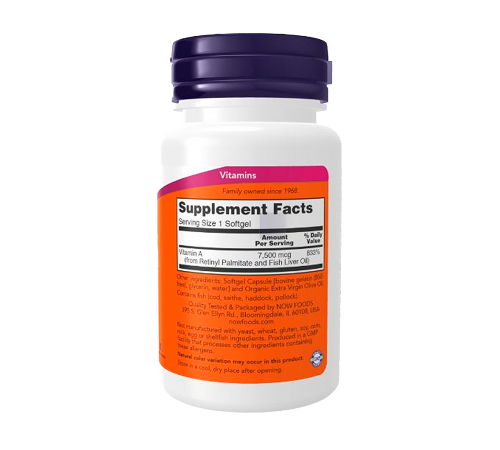 Витамин А 25,000 МЕ, Vitamin A 25,000 IU, Now Foods, 100 капсул