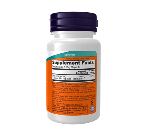 Пиколинат Цинка, Zinc Picolinate, Now Foods, 60 капсул