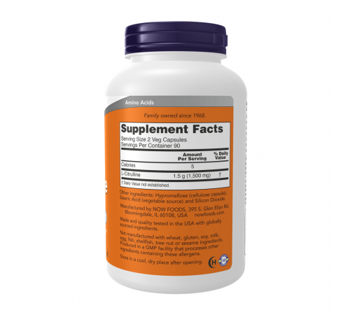 Л-цитруллин 750 мг, L-Citrulline 750 mg, Now Foods, 90 вегетарианских капсул