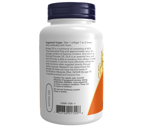 Масло огуречника (бурачника), Borage Oil 1000 mg, Now Foods, 60 капсул