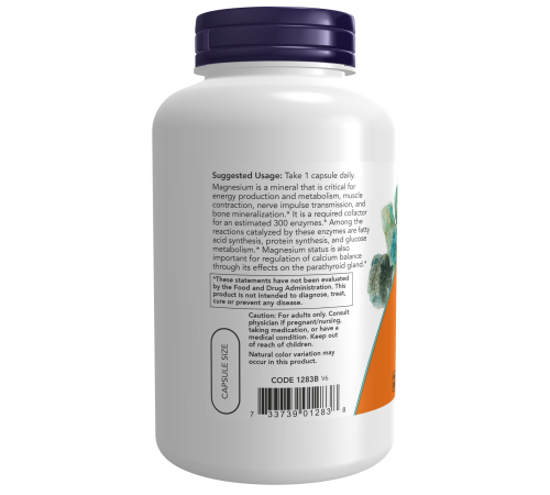 Магний 400 мг, Magnesium caps 400 mg, Now Foods, 180 капсул