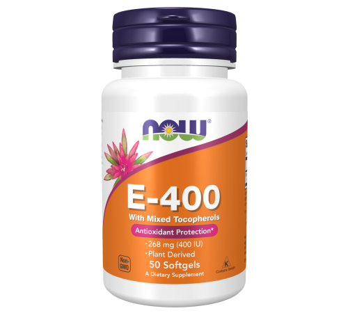 Витамин E со смешанными токоферолами, Vitamin E-400, Now Foods, 50 капсул