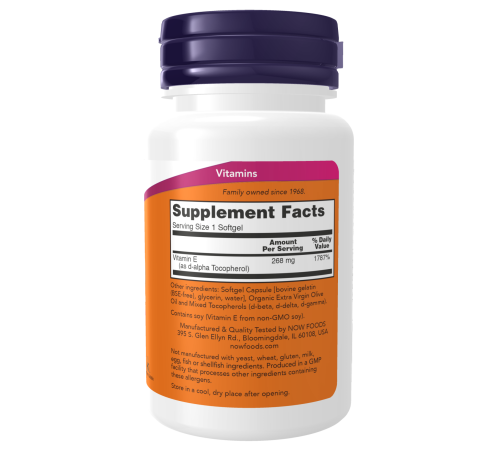 Витамин E со смешанными токоферолами, Vitamin E-400, Now Foods, 50 капсул