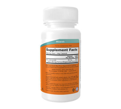 Железо 36 мг, Double Strength Iron 36 mg, Now Foods, 90 капсул