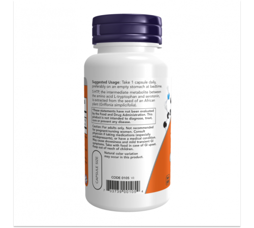 5-Гидрокситриптофан, 5-HTP 100 mg, Now Foods, 60 капсул