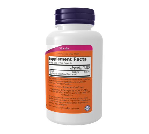 Витамин Е-400, Vegetarian Dry E-400, Now Foods, 100 вегетарианских капсул