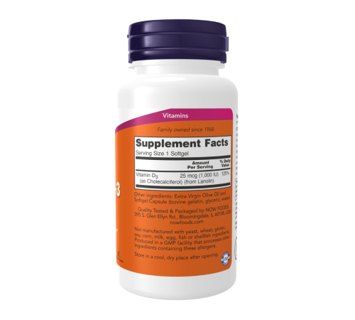 Витамин Д-3 1000 МЕ, Vitamin D-3 1000 IU, Now Foods, 360 капсул