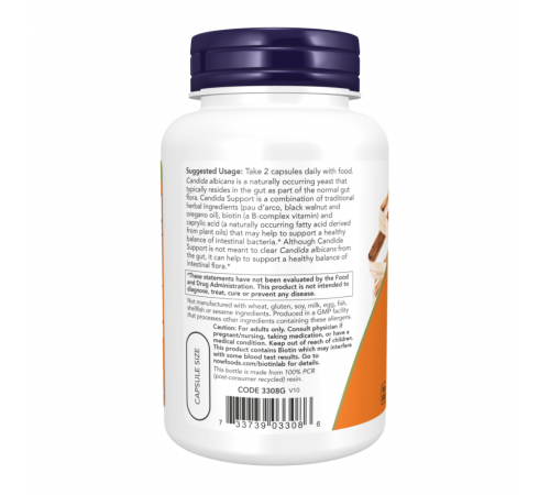 Кандида Саппорт, Candida Support, Now Foods, 180 капсул