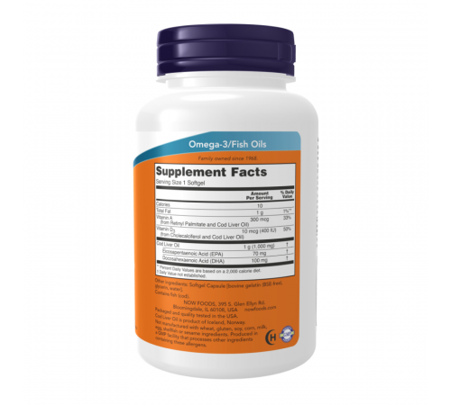 Жир печени трески, Cod Liver Oil 1000 mg, Now Foods, 90 капсул