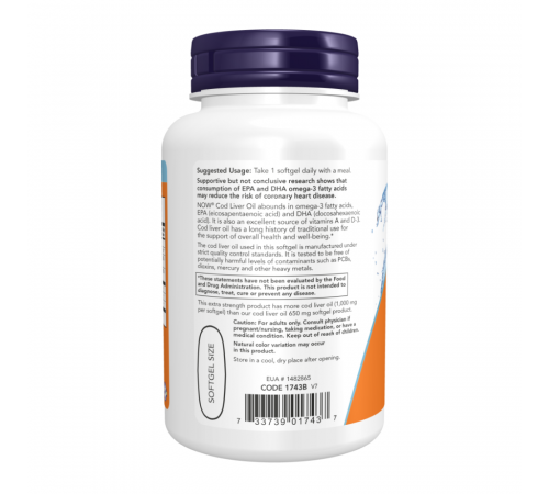 Жир печени трески, Cod Liver Oil 1000 mg, Now Foods, 90 капсул