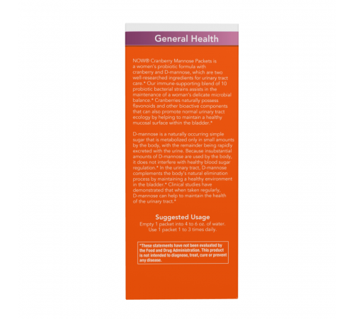 Клюква, манноза и пробиотики, Cranberry Mannose + Probiotics Packets, Now Foods, 24 пакетика по 6 г