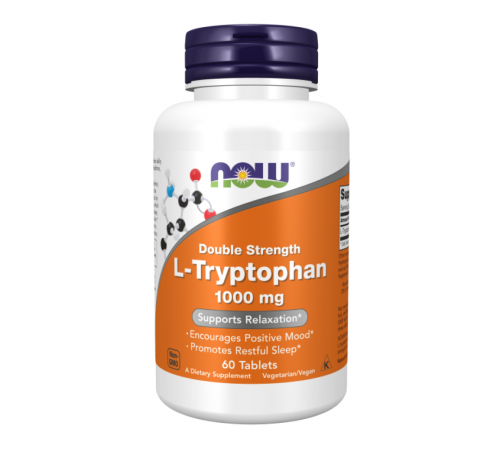 L-триптофан 1000 мг, Double Strength L-Tryptophan, Now Foods, 60 таблеток
