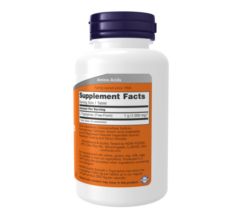 L-триптофан 1000 мг, Double Strength L-Tryptophan, Now Foods, 60 таблеток