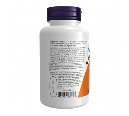 L-триптофан 1000 мг, Double Strength L-Tryptophan, Now Foods, 60 таблеток