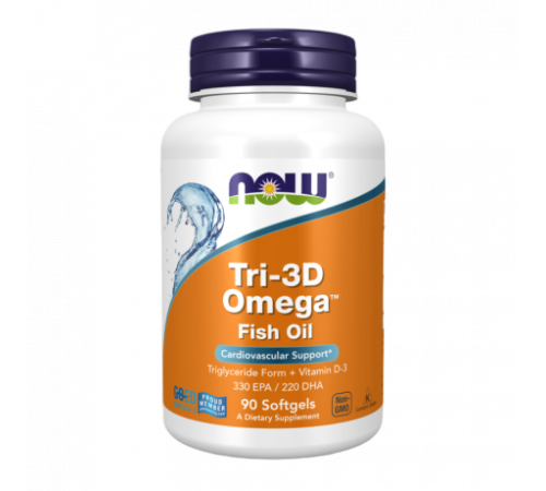 Триглицеридная форма Омега-3 + витамин Д3, Tri-3D Omega, Now Foods, 90 капсул