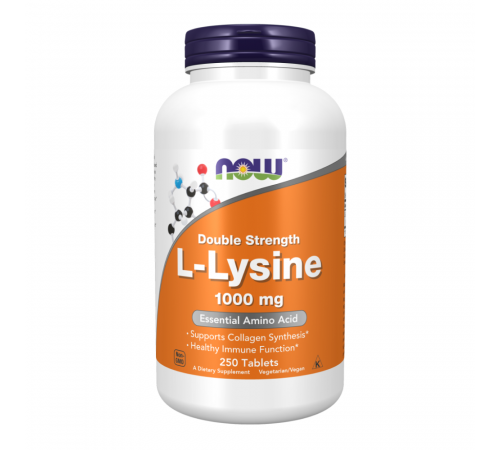 L-лизин 1000мг, Double Strength L-Lysine, Now Foods, 250 таблеток