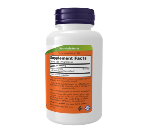 Добавка для поддержки пищеварения, Cascara Sagrada, Now Foods, 100 вегетарианских капсул