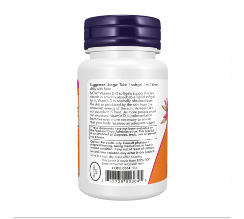 Витамин Д-3 400 МЕ, Vitamin D-3 400 IU, Now Foods, 180 желатиновых капсул