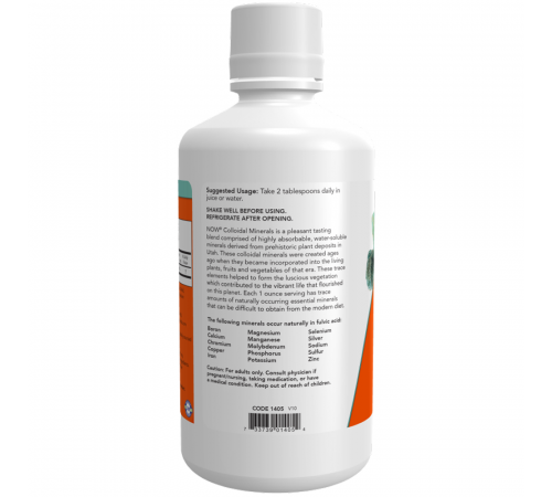 Коллоидные минералы, Colloidal Minerals Liquid original, Now Foods, раствор 946 мл